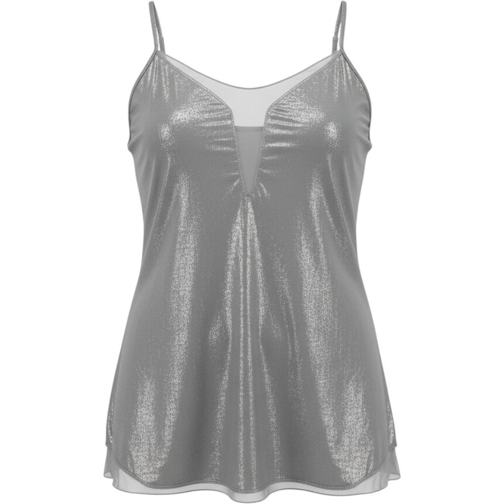 Victoria's Secret Silver Metallic Shimmer Mesh Trim Nightgown L